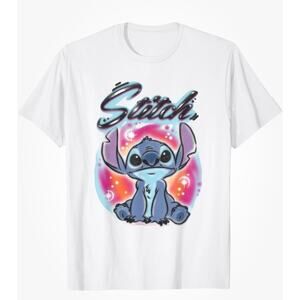 Disney Lilo & Stitch Airbrushed Stitch T-Shirt Size Cream Large NEW With Tags